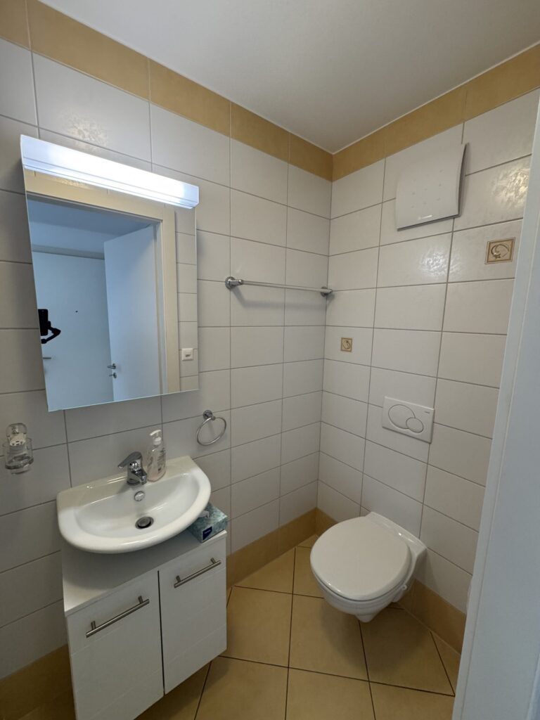 Kleines Gäste-WC mit Waschbecken und Wand-WC