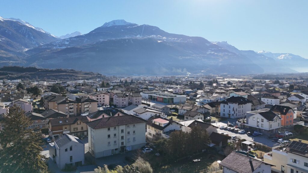 Stadtpanorama mit Bergen